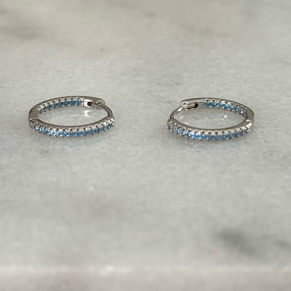 New Drop! Sterling Silver Turquoise Crystal Pave Hoop Earrings 

Brand New